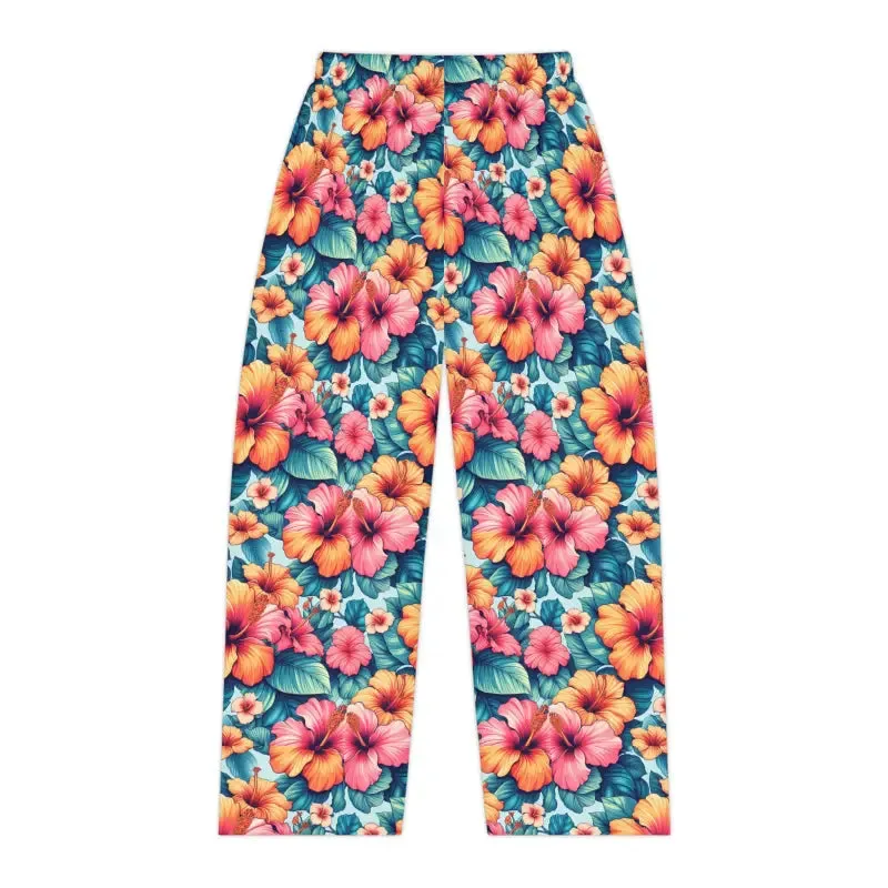 Vibrant Floral Pajama Pants with Large Hibiscus