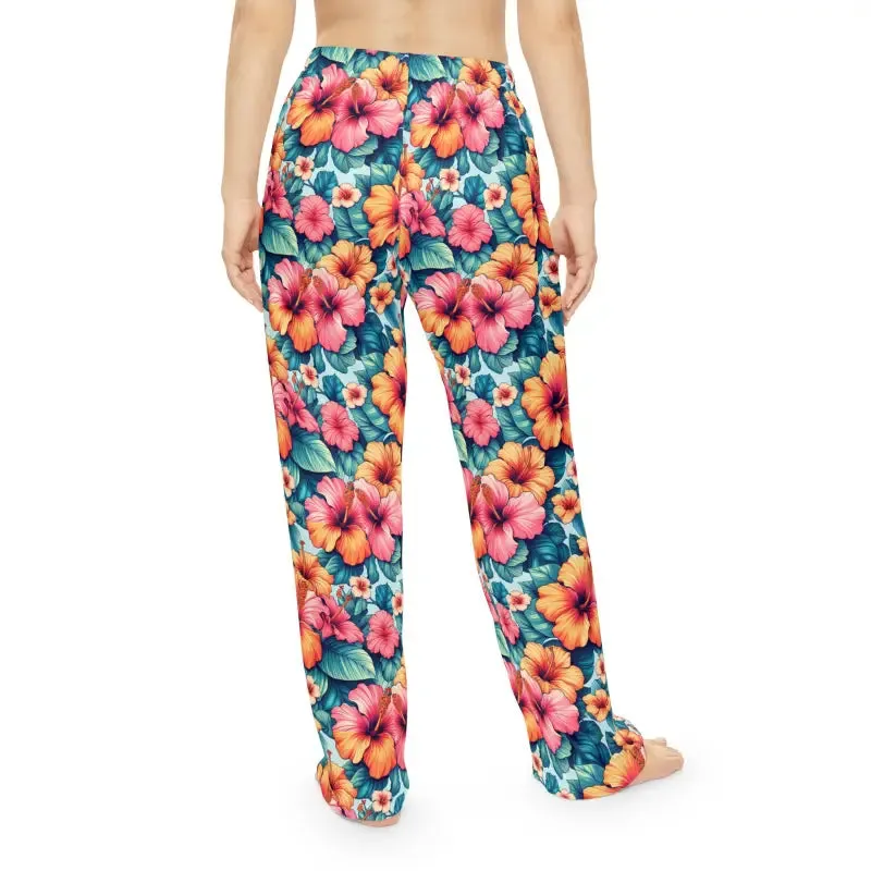 Vibrant Floral Pajama Pants with Large Hibiscus