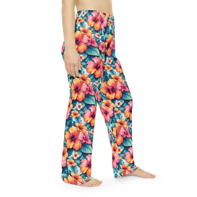 Vibrant Floral Pajama Pants with Large Hibiscus