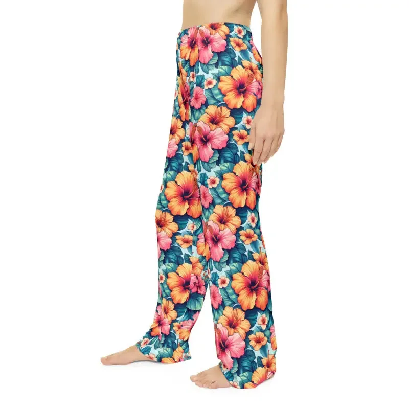 Vibrant Floral Pajama Pants with Large Hibiscus