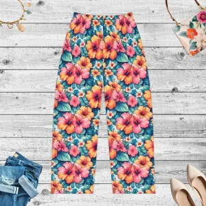 Vibrant Floral Pajama Pants with Large Hibiscus