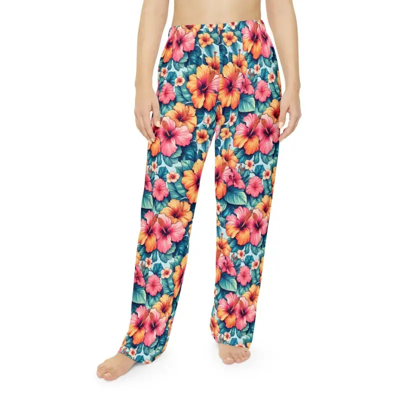 Vibrant Floral Pajama Pants with Large Hibiscus
