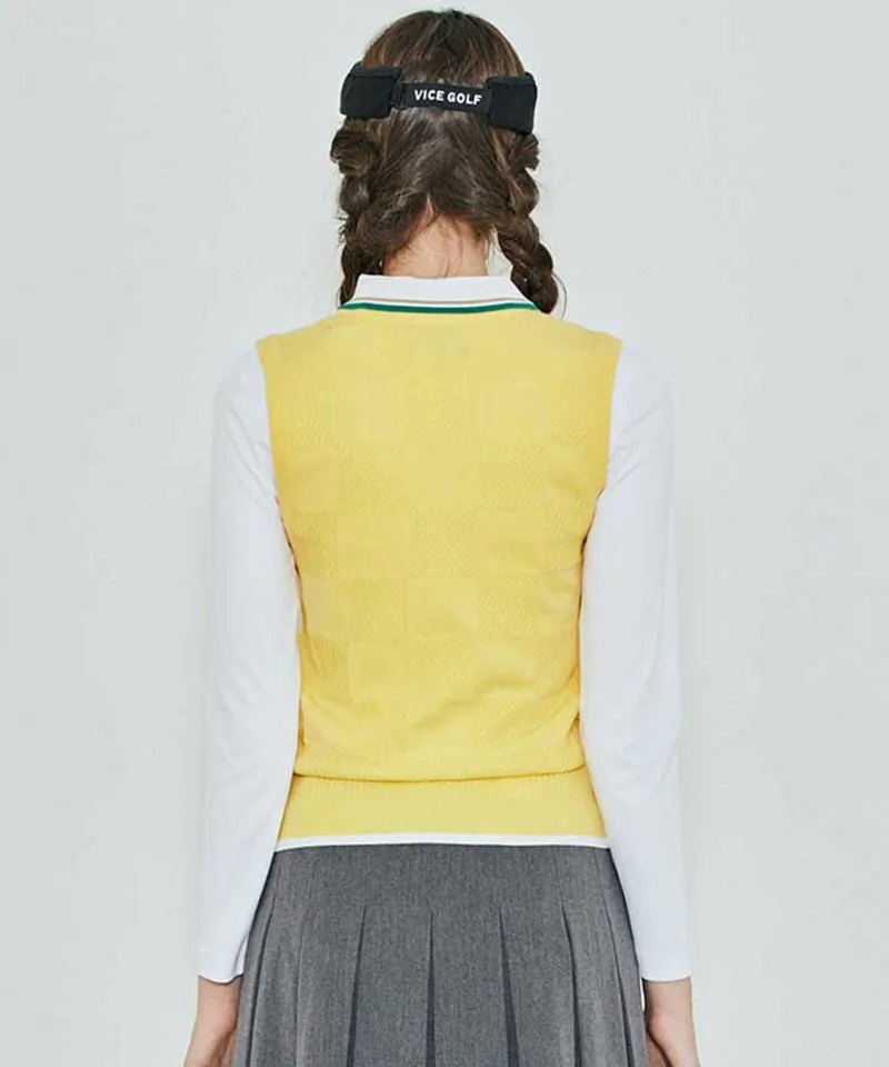 Vice Golf Atelier Women's Checker Board JQD Knit Vest - Yellow