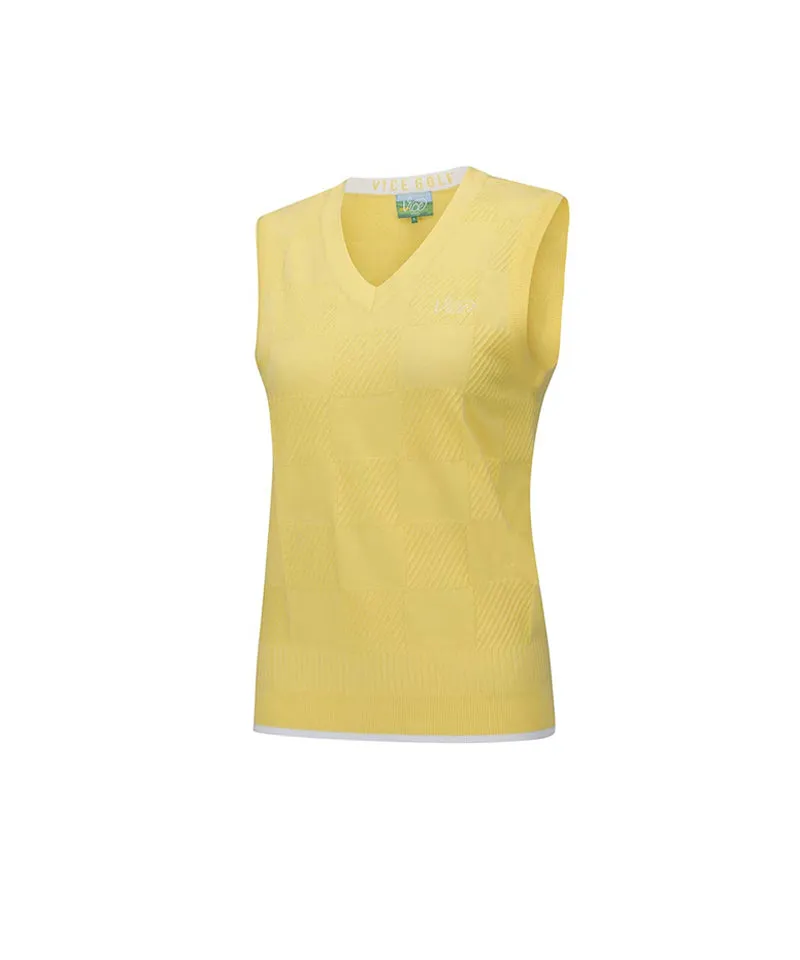 Vice Golf Atelier Women's Checker Board JQD Knit Vest - Yellow