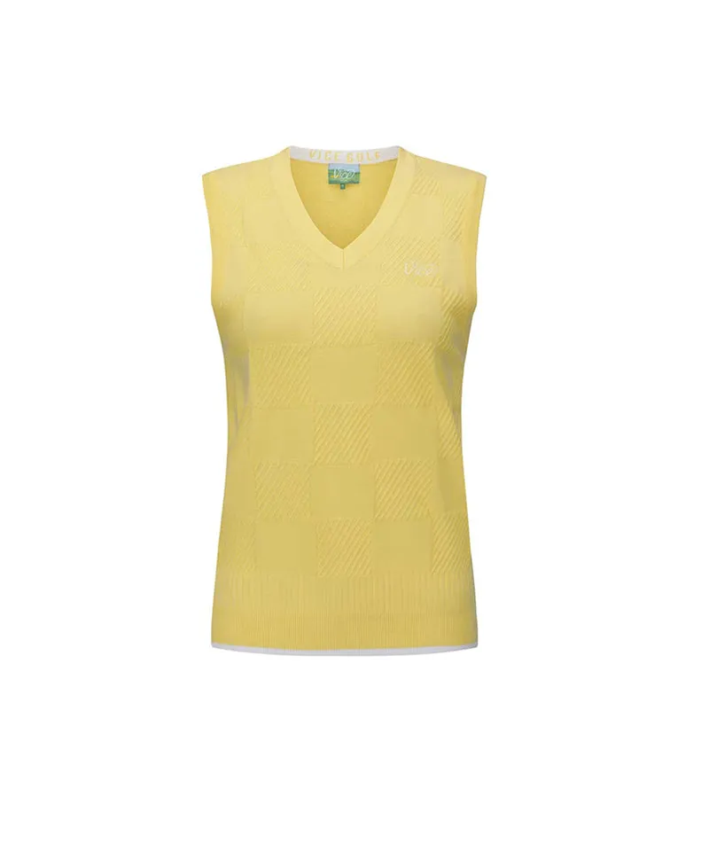 Vice Golf Atelier Women's Checker Board JQD Knit Vest - Yellow