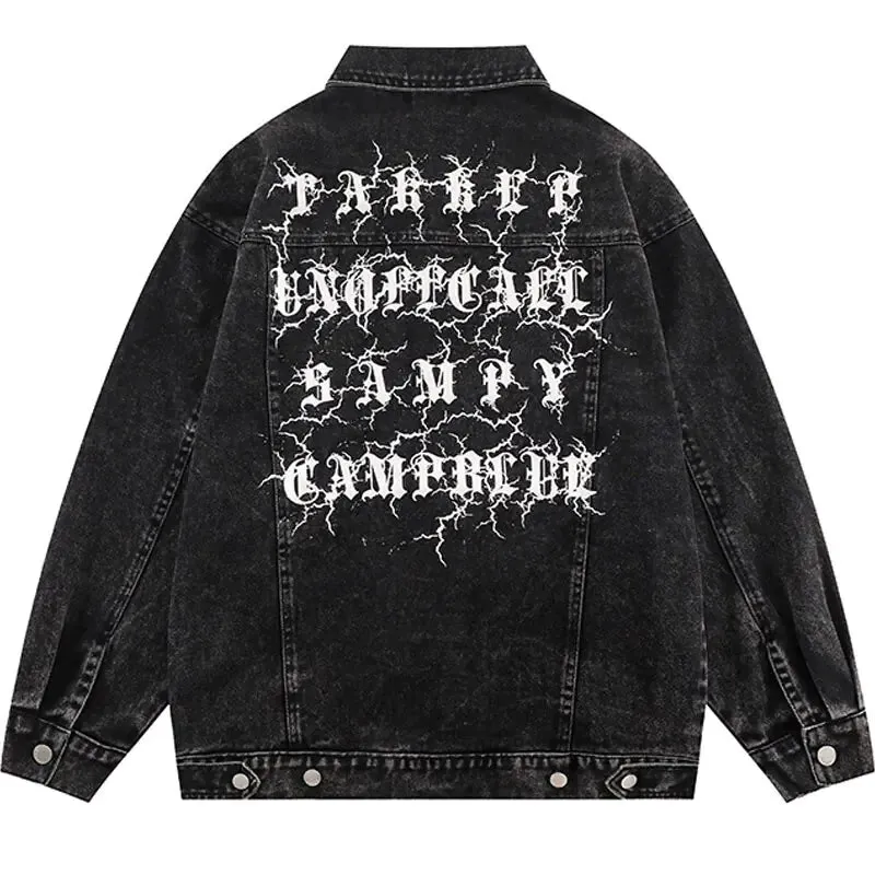 Vintage Denim Streetwear Letter Print Jacket