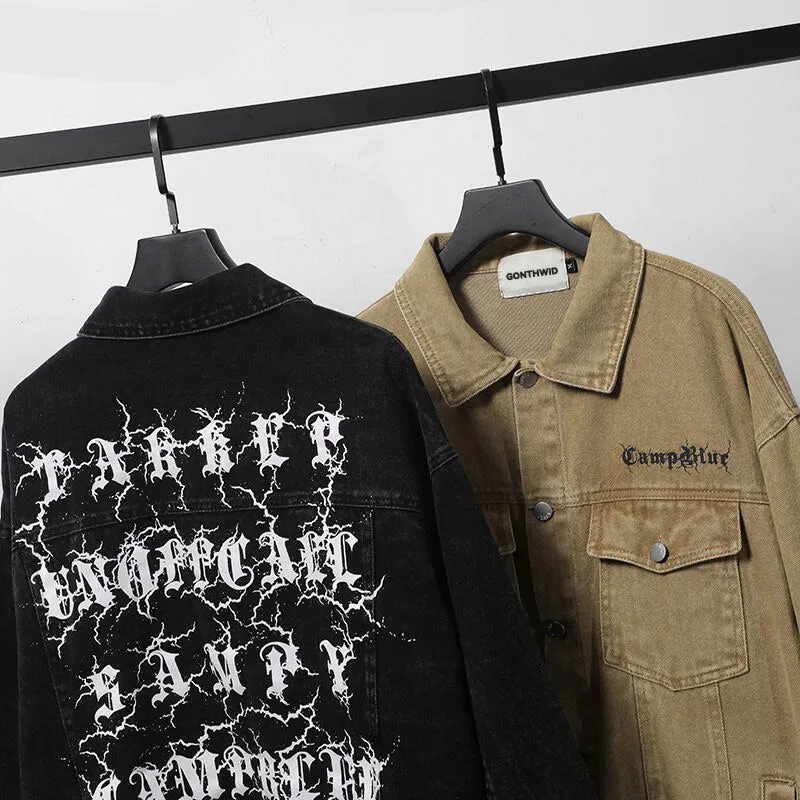 Vintage Denim Streetwear Letter Print Jacket
