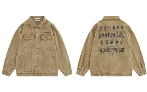 Vintage Denim Streetwear Letter Print Jacket
