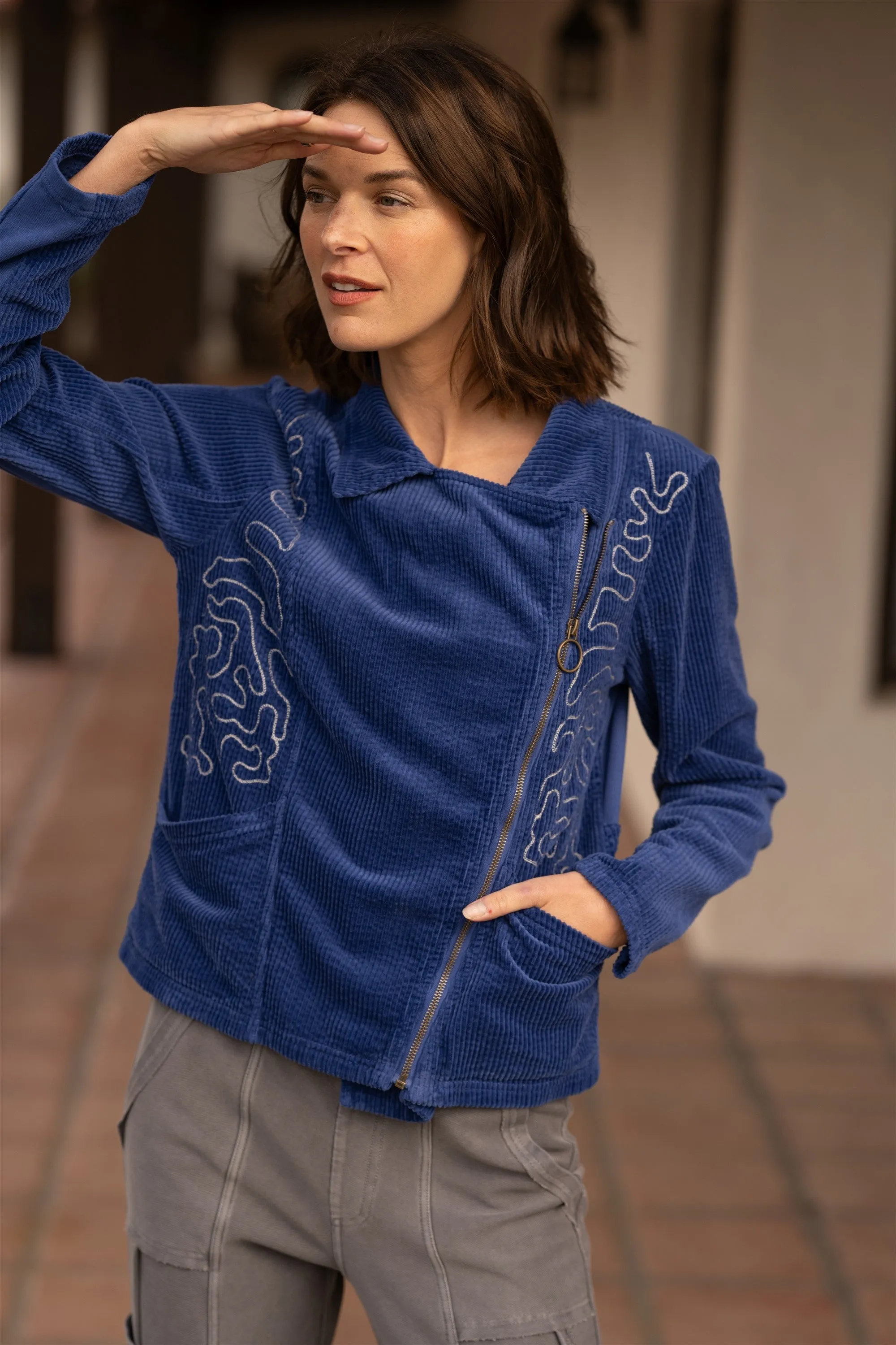 Voni Embroidered Moto Jacket
