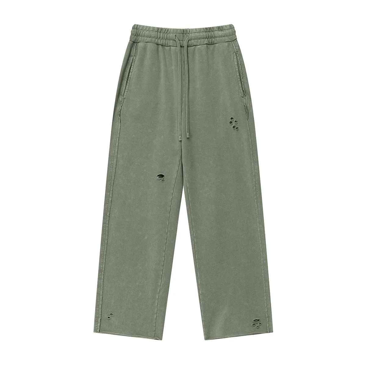 Washed Raw Hem Distressed Trousers