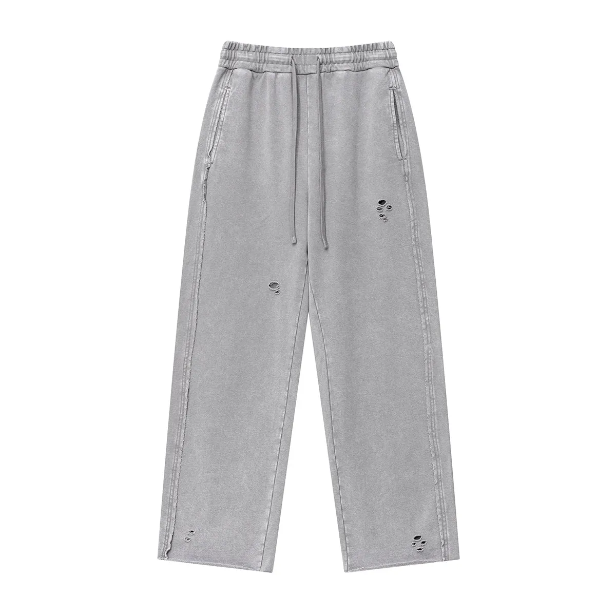 Washed Raw Hem Distressed Trousers