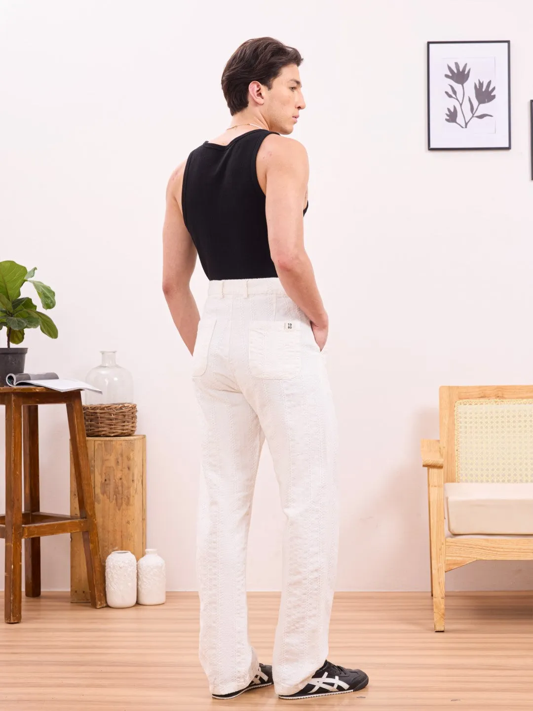 White Twill Loose Fit Pants