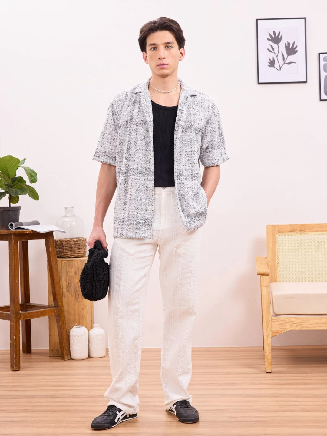 White Twill Loose Fit Pants