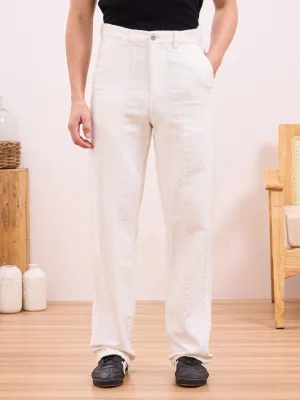 White Twill Loose Fit Pants