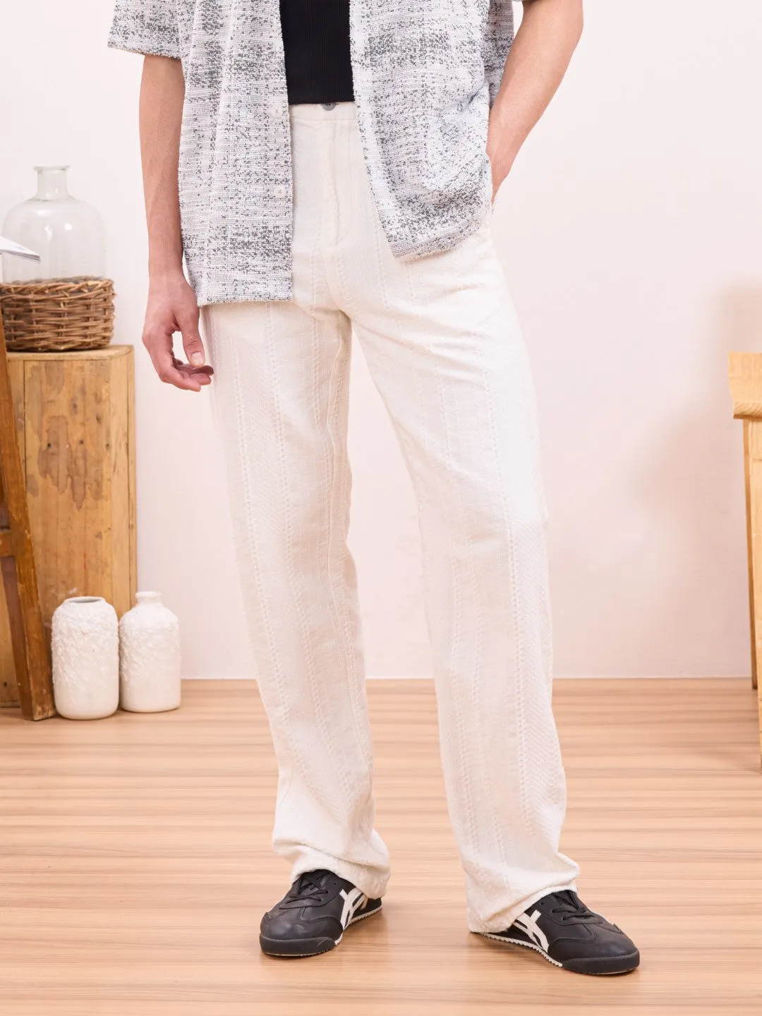 White Twill Loose Fit Pants