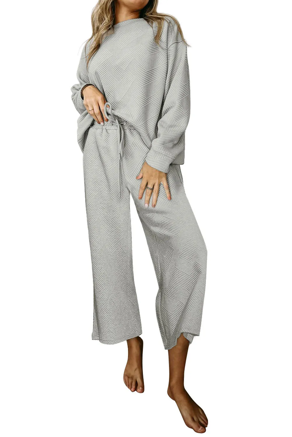 White Ultra Loose Textured 2pcs Slouchy Outfit