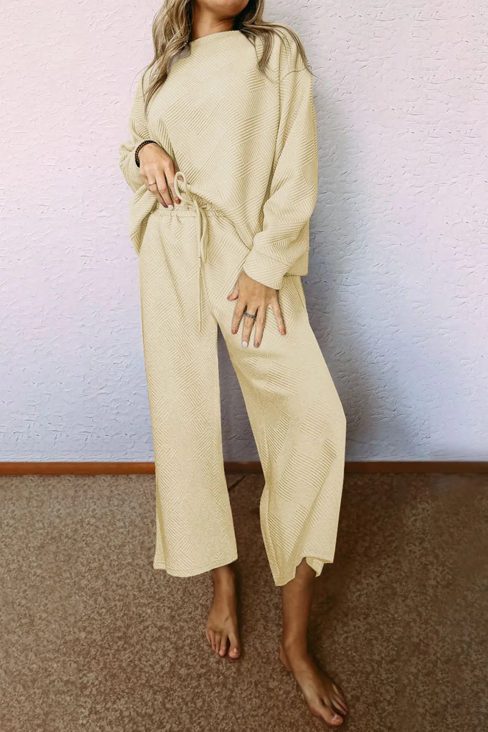 White Ultra Loose Textured 2pcs Slouchy Outfit