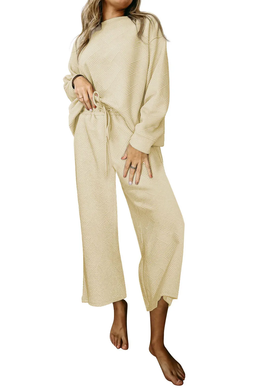 White Ultra Loose Textured 2pcs Slouchy Outfit