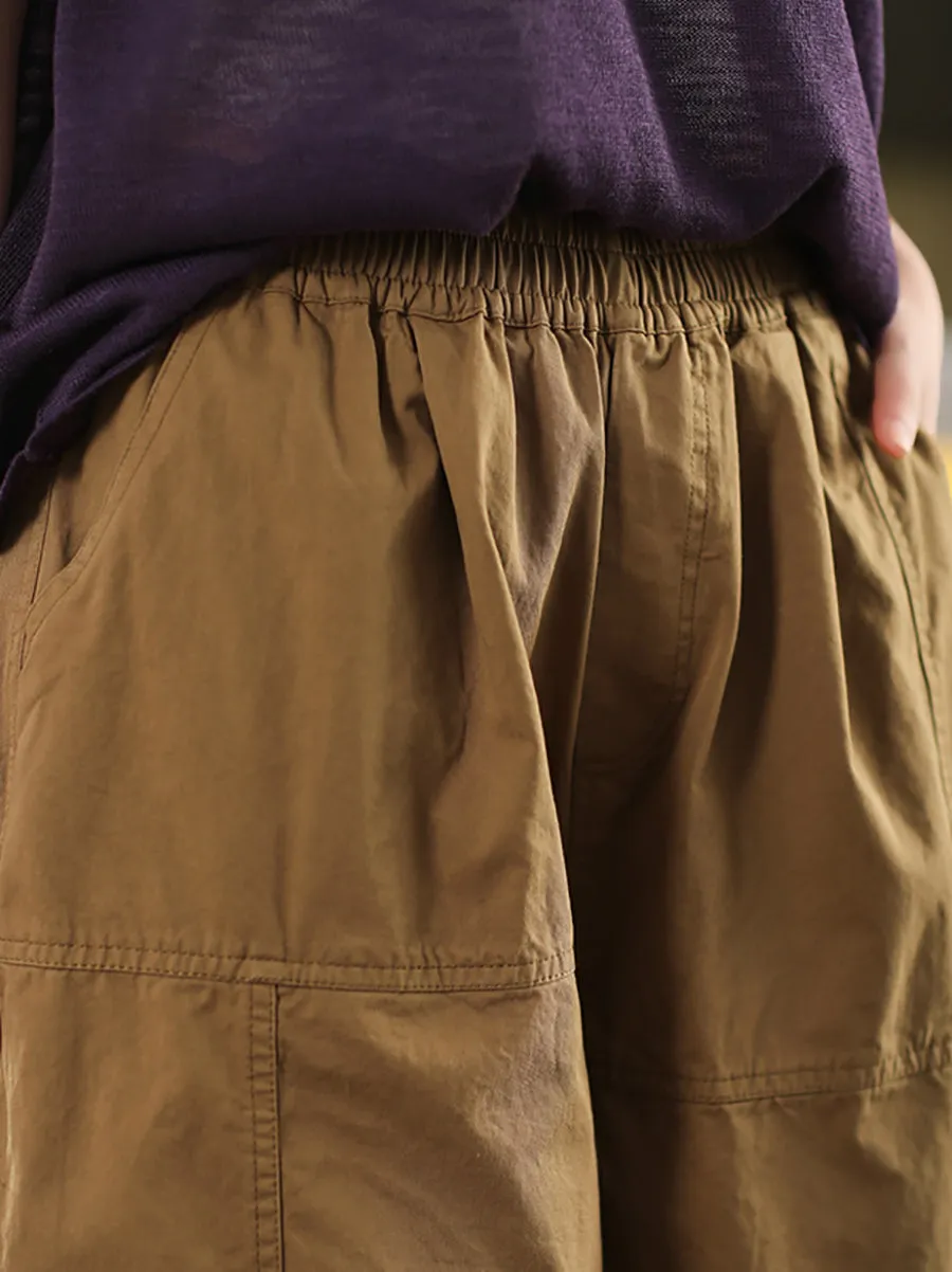 Women Casual Pure Color 100%Cotton Cropped Pants