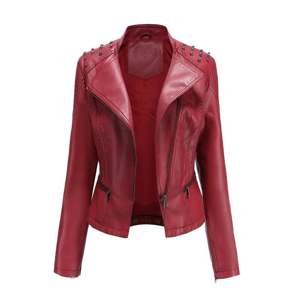 Women Leather Slim Thin Casual Jacket