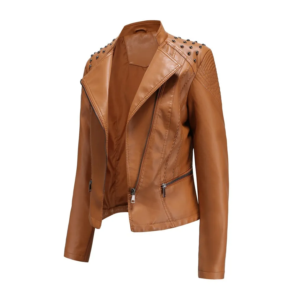Women Leather Slim Thin Casual Jacket