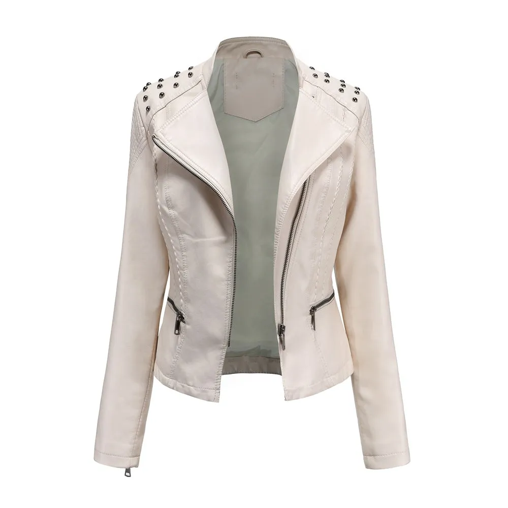 Women Leather Slim Thin Casual Jacket