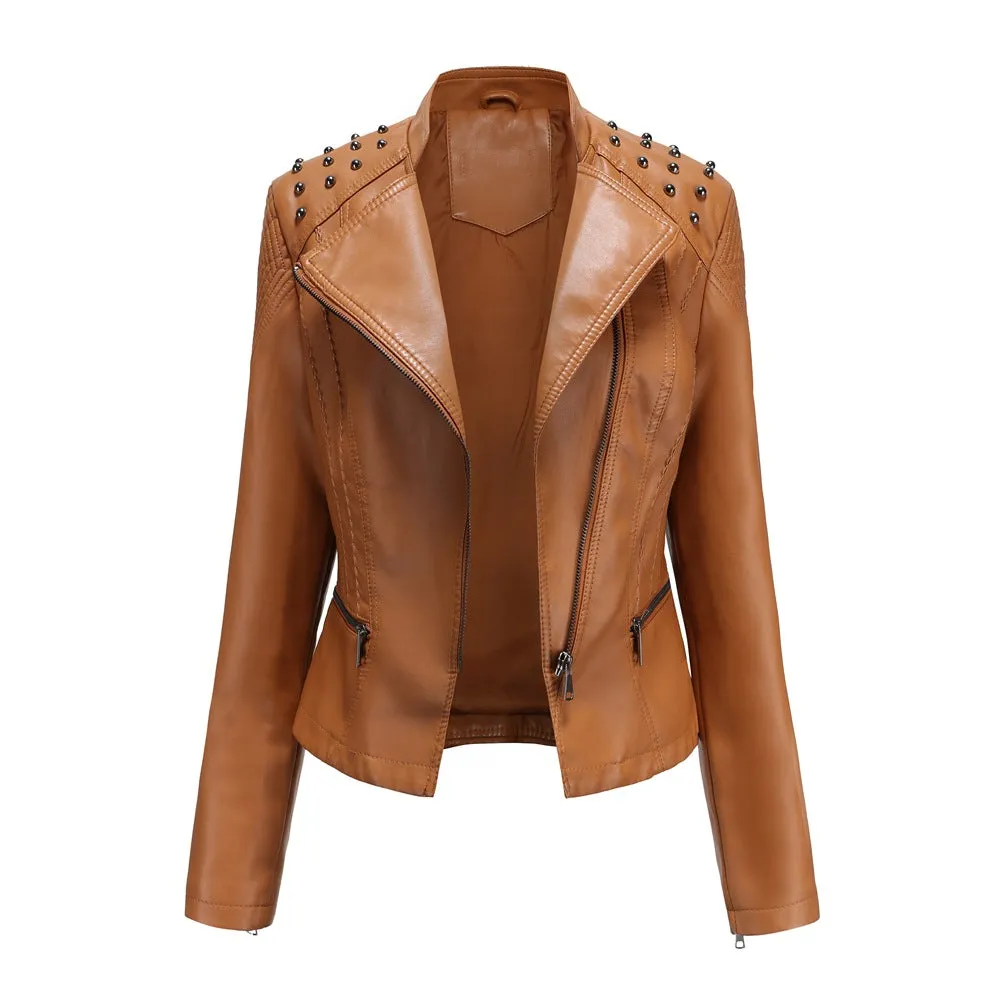 Women Leather Slim Thin Casual Jacket