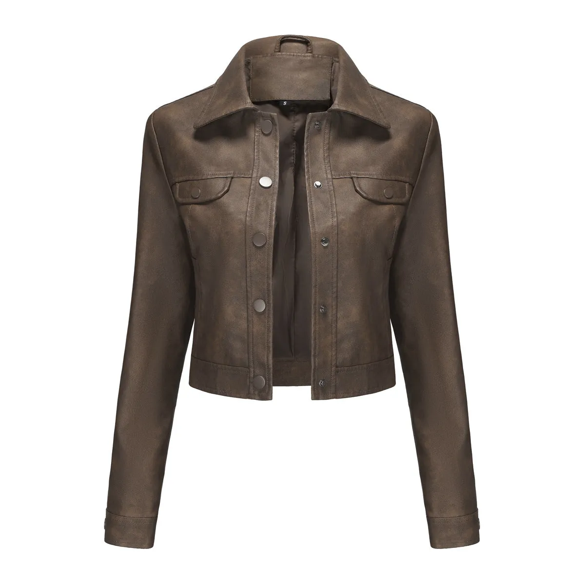Women Multi Pocket Thin Leather Jacket
