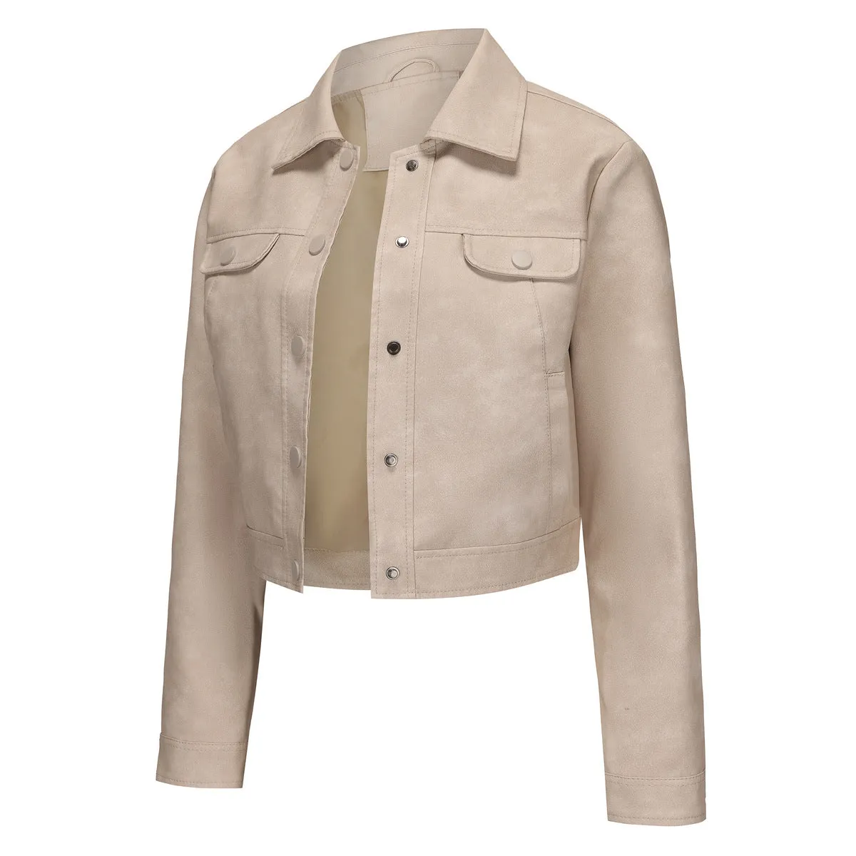 Women Multi Pocket Thin Leather Jacket