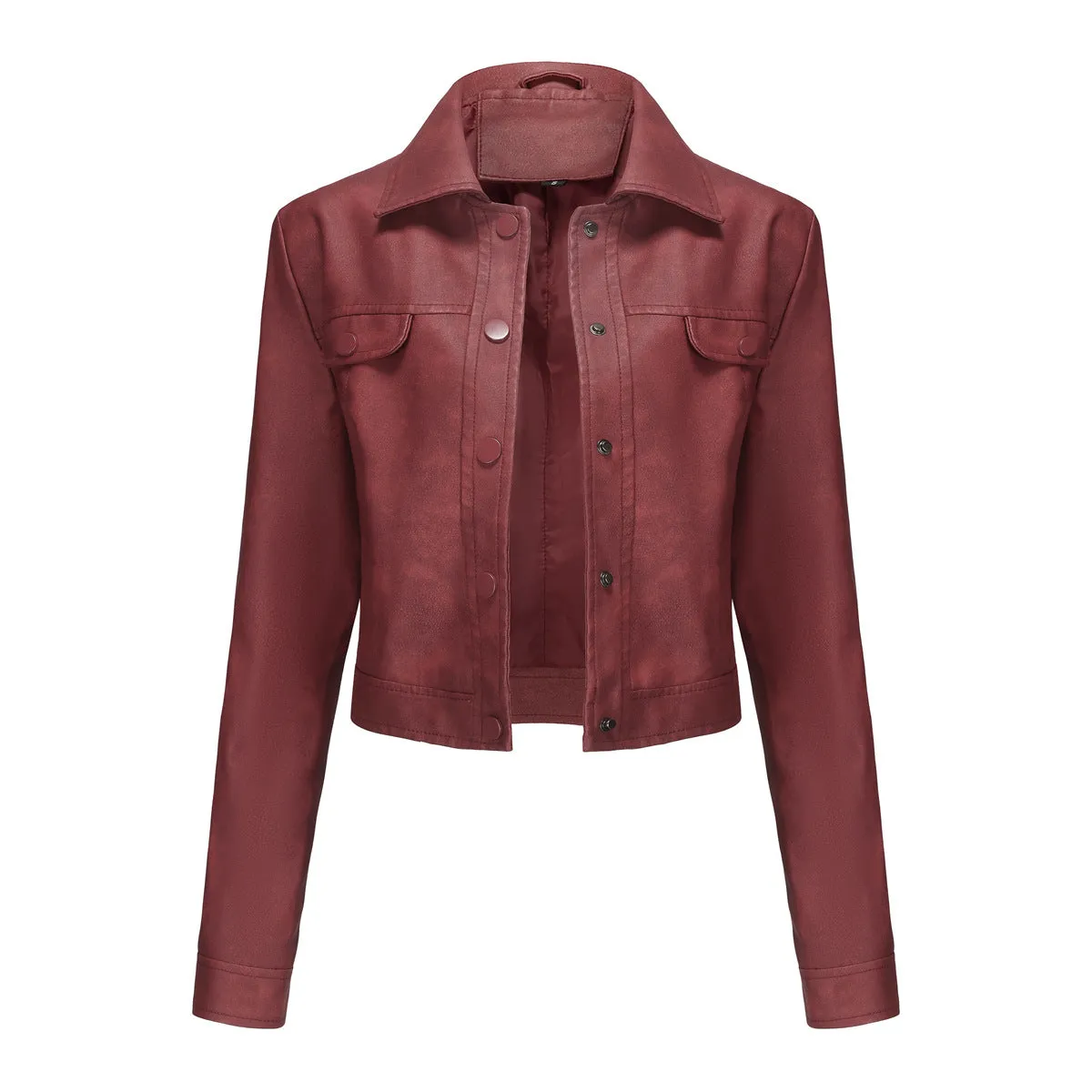 Women Multi Pocket Thin Leather Jacket