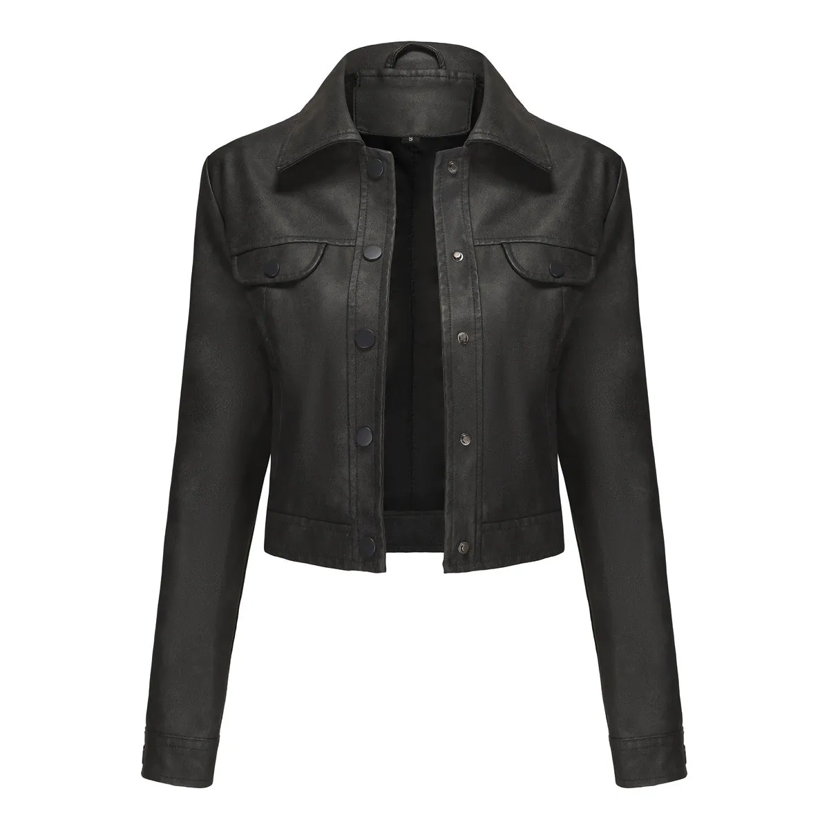 Women Multi Pocket Thin Leather Jacket