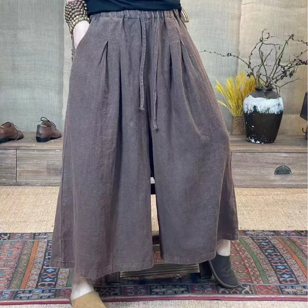 Women Retro Linen Casual Loose Lace-Up Pants