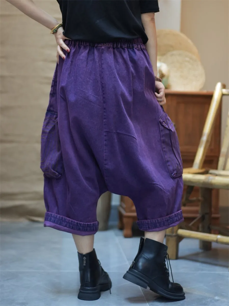 Women Retro Pure Color Denim Low Crotch Pants