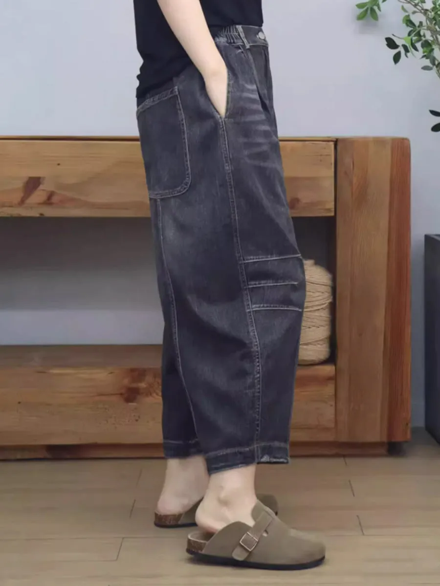 Women Summer Casual Denim Spliced Harem Pants