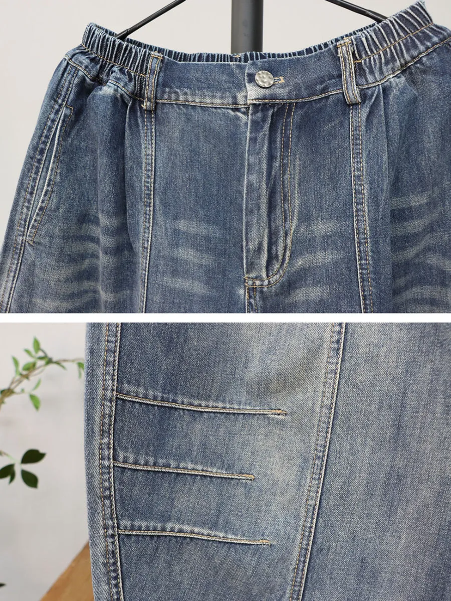 Women Summer Casual Denim Spliced Harem Pants