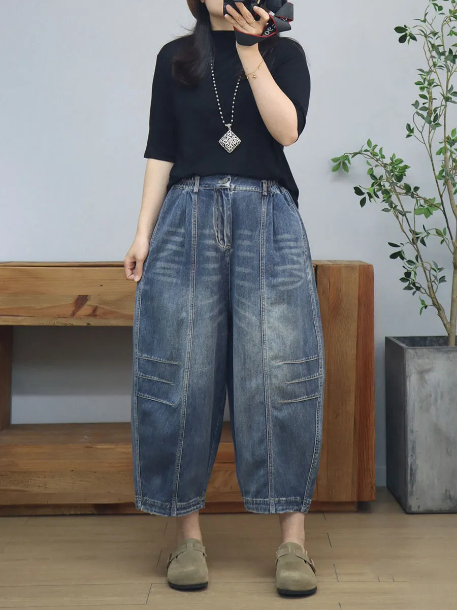 Women Summer Casual Denim Spliced Harem Pants
