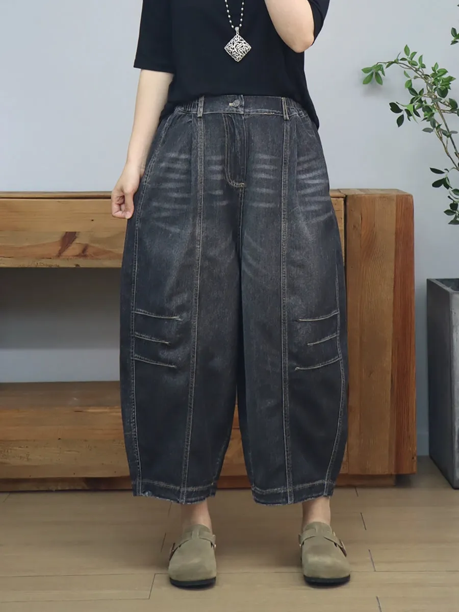 Women Summer Casual Denim Spliced Harem Pants