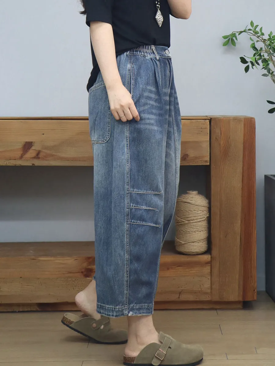 Women Summer Casual Denim Spliced Harem Pants