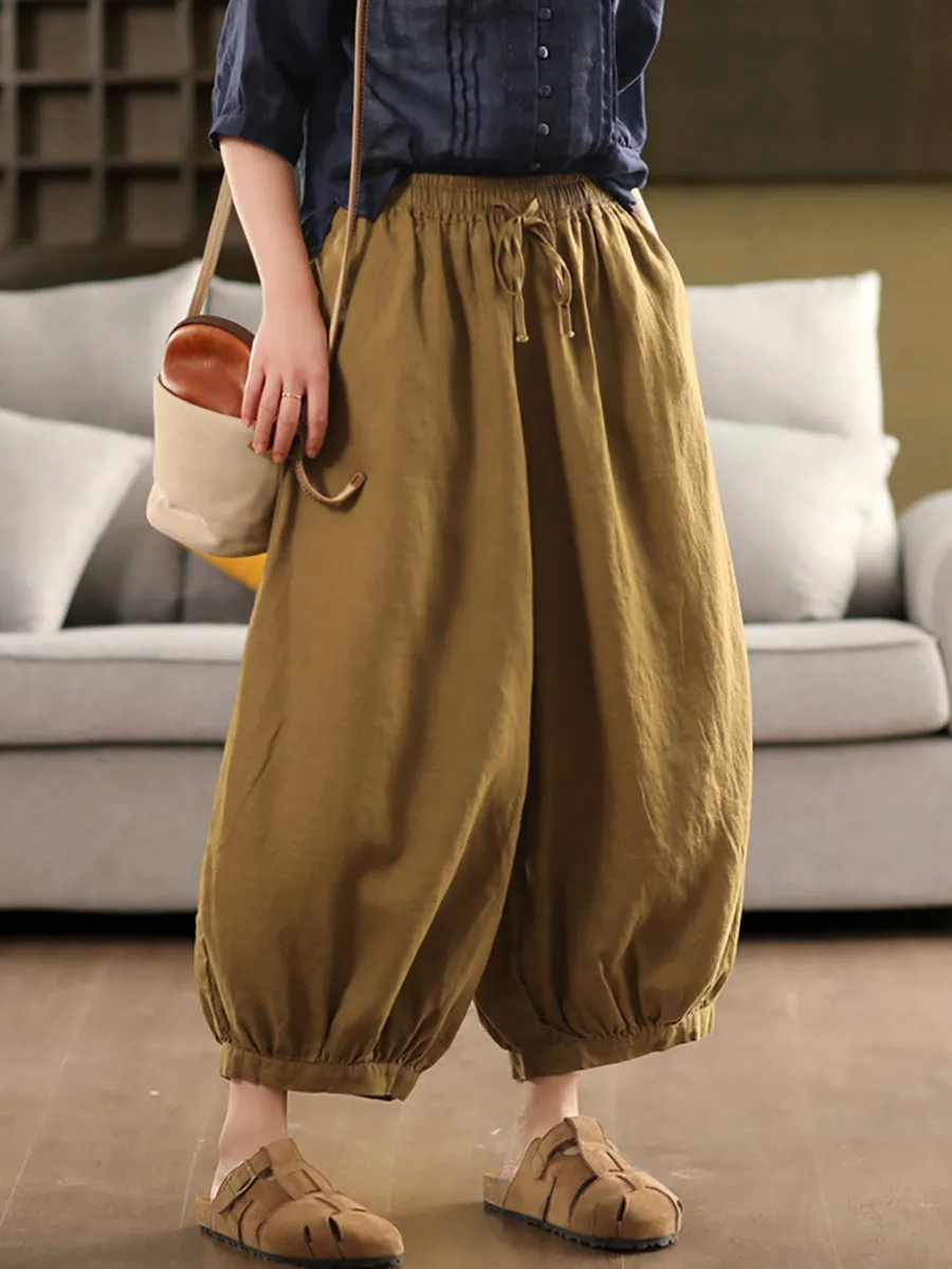 Women Summer Casual Pure Color 100%Linen Harem Pants