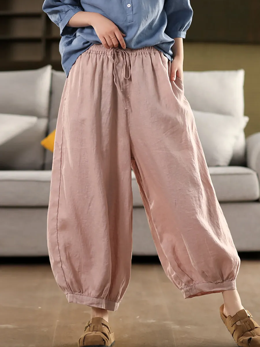 Women Summer Casual Pure Color 100%Linen Harem Pants