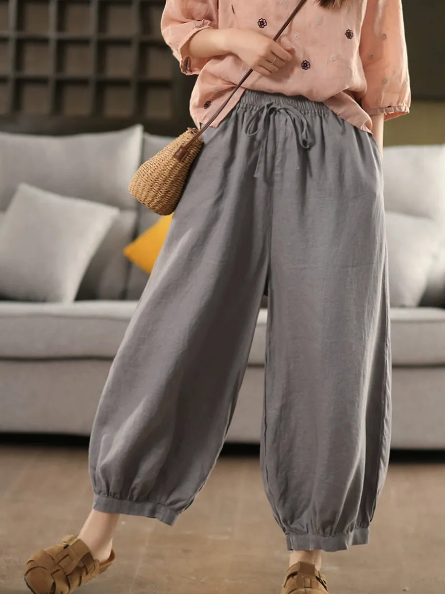 Women Summer Casual Pure Color 100%Linen Harem Pants