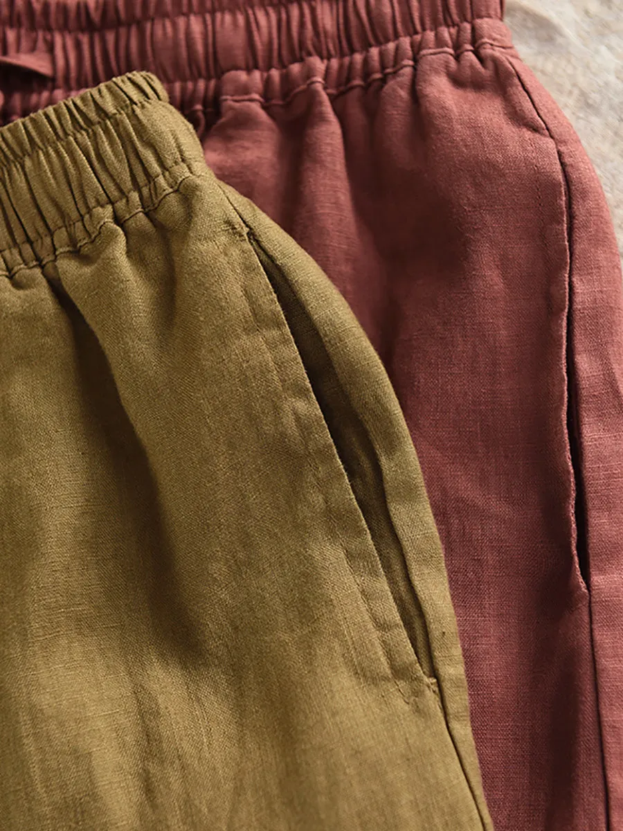 Women Summer Casual Pure Color 100%Linen Harem Pants