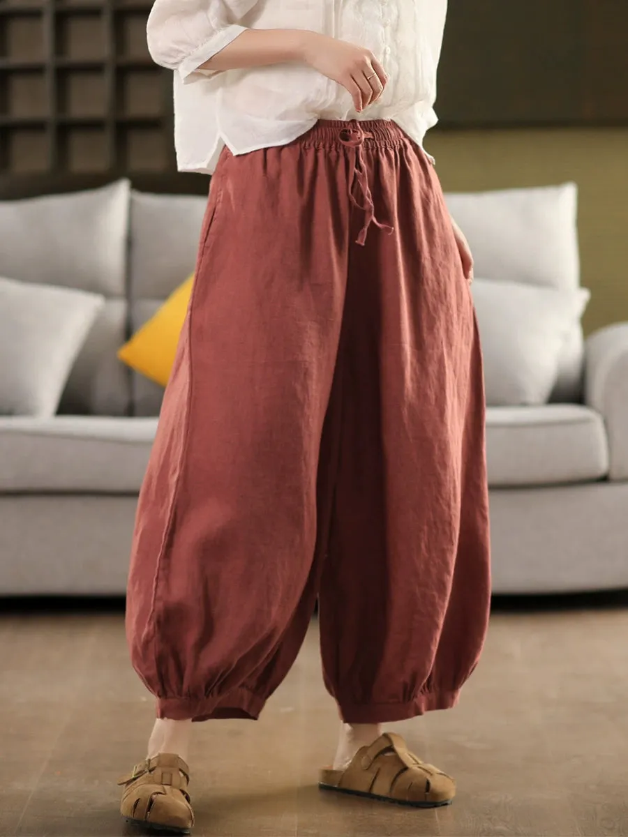 Women Summer Casual Pure Color 100%Linen Harem Pants