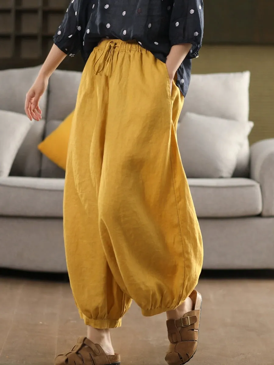 Women Summer Casual Pure Color 100%Linen Harem Pants