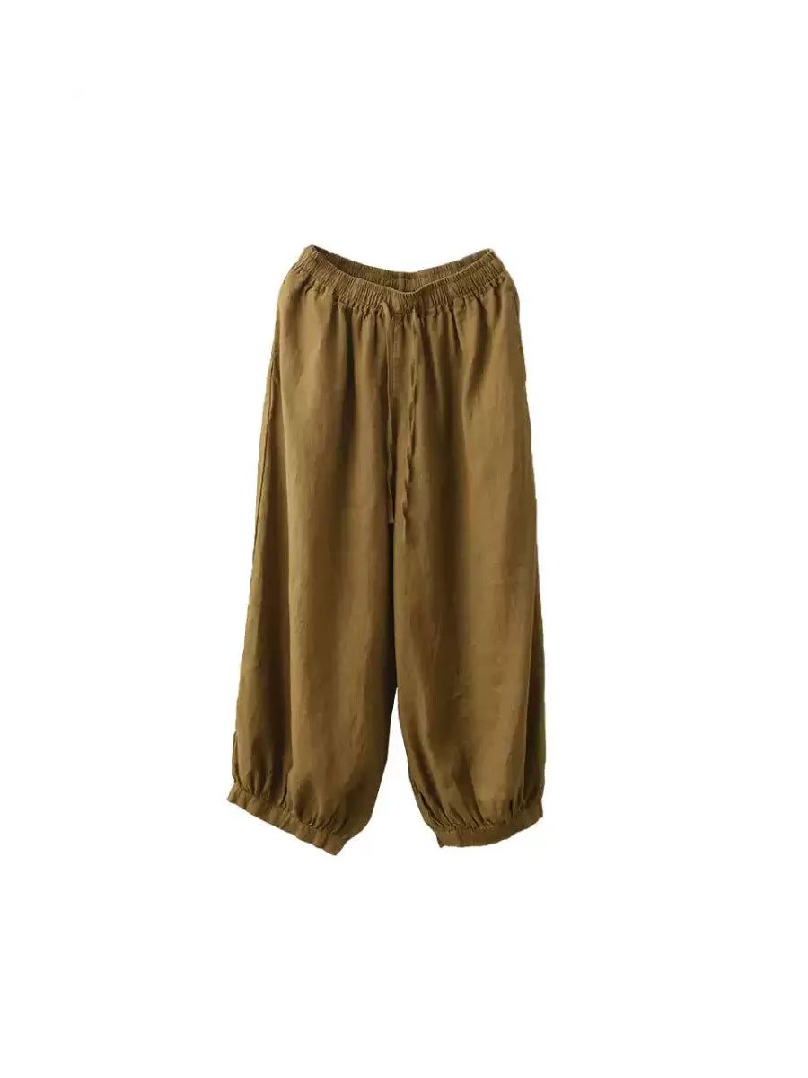 Women Summer Casual Pure Color 100%Linen Harem Pants