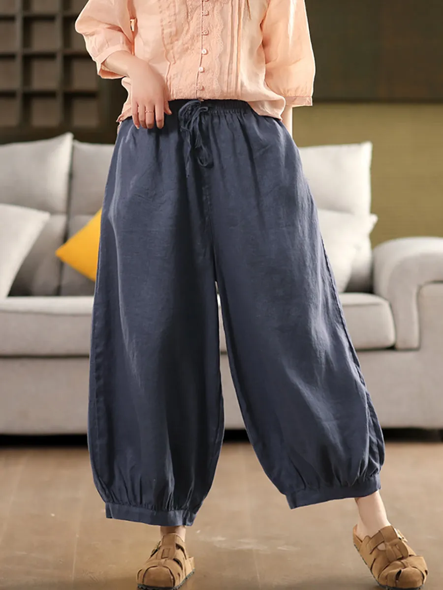 Women Summer Casual Pure Color 100%Linen Harem Pants