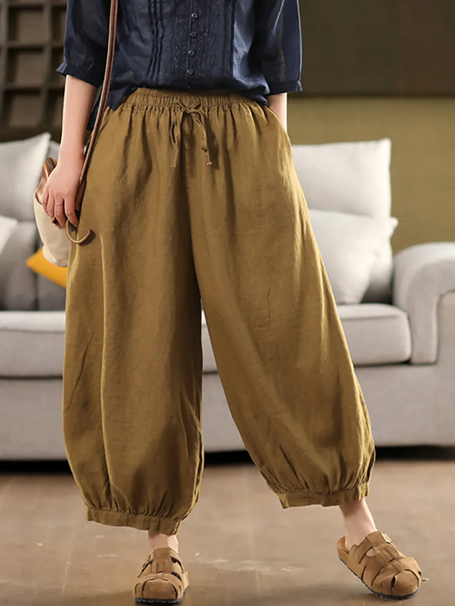 Women Summer Casual Pure Color 100%Linen Harem Pants