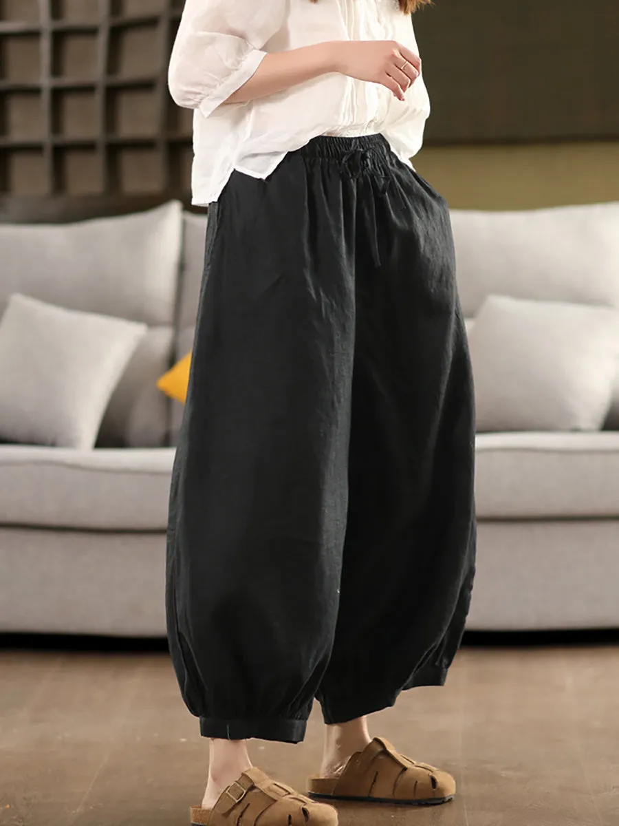 Women Summer Casual Pure Color 100%Linen Harem Pants