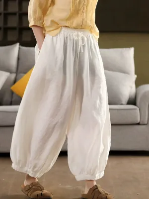 Women Summer Casual Pure Color 100%Linen Harem Pants