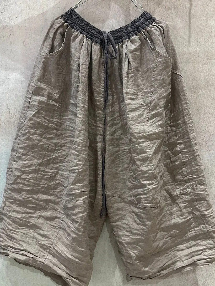 Women Summer Colorblock Linen Wide-leg Pants